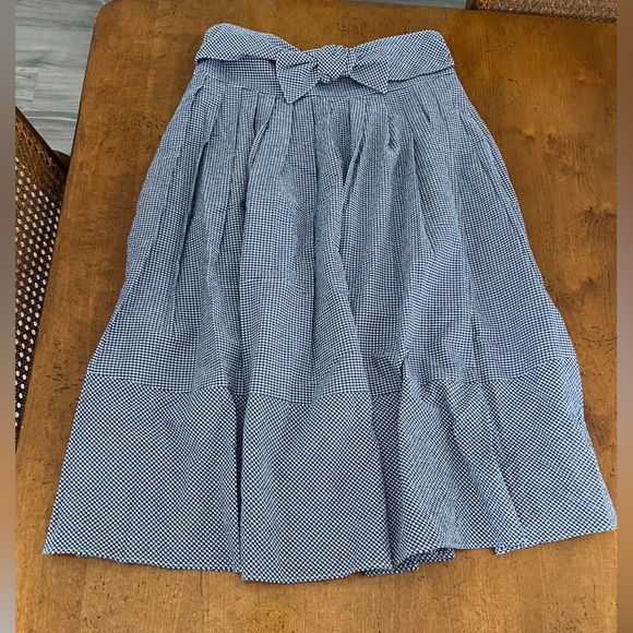 Brooks Brothers Blue A-Line Skirt gingham small medium blue white ties bow 8 s m - Picture 8 of 8
